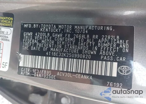 2005 Toyota Camry Le from USA, damaged, VIN 4T1BE32K25U990820